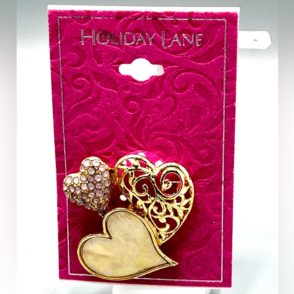 Holiday Lane Gold Heart Brooch Set